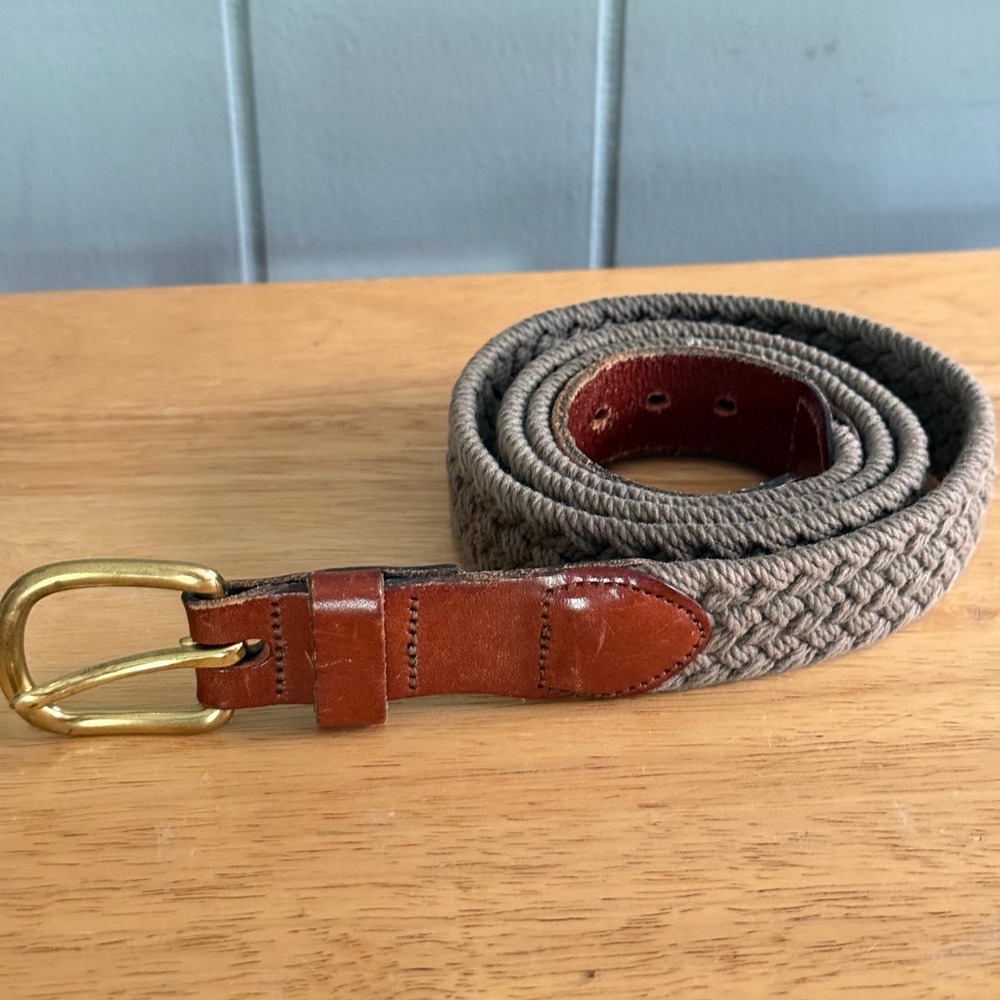 Vtg Leather Man‎ Ltd Braided Belt Taupe Brass Buckle Top Grain Leather USA 40
